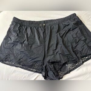 Swimsuits For All Black Eyelet Trim High Waist Shorts